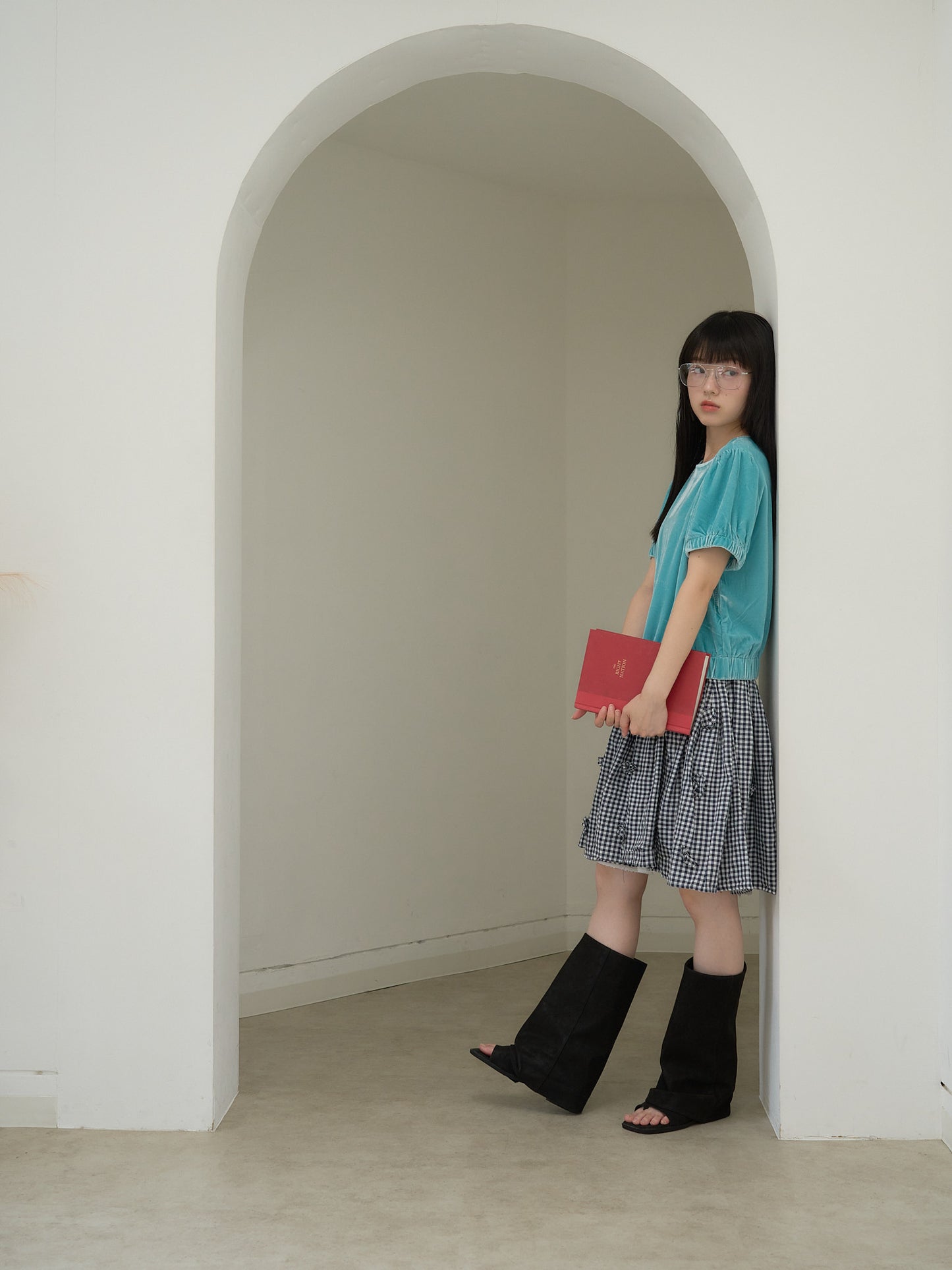 navy check skirt