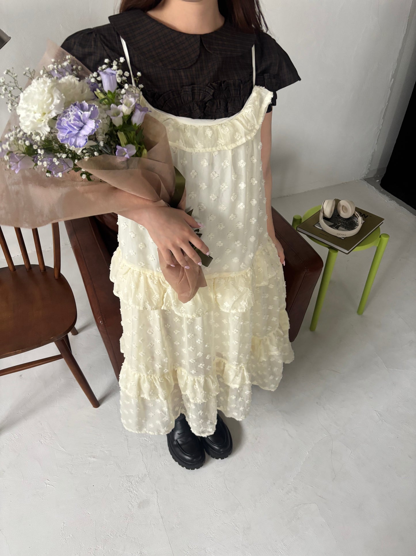 dot chiffon tiered dress