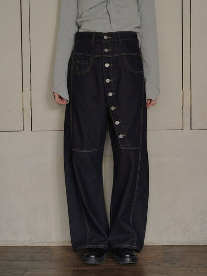 asymmetry button denim pants