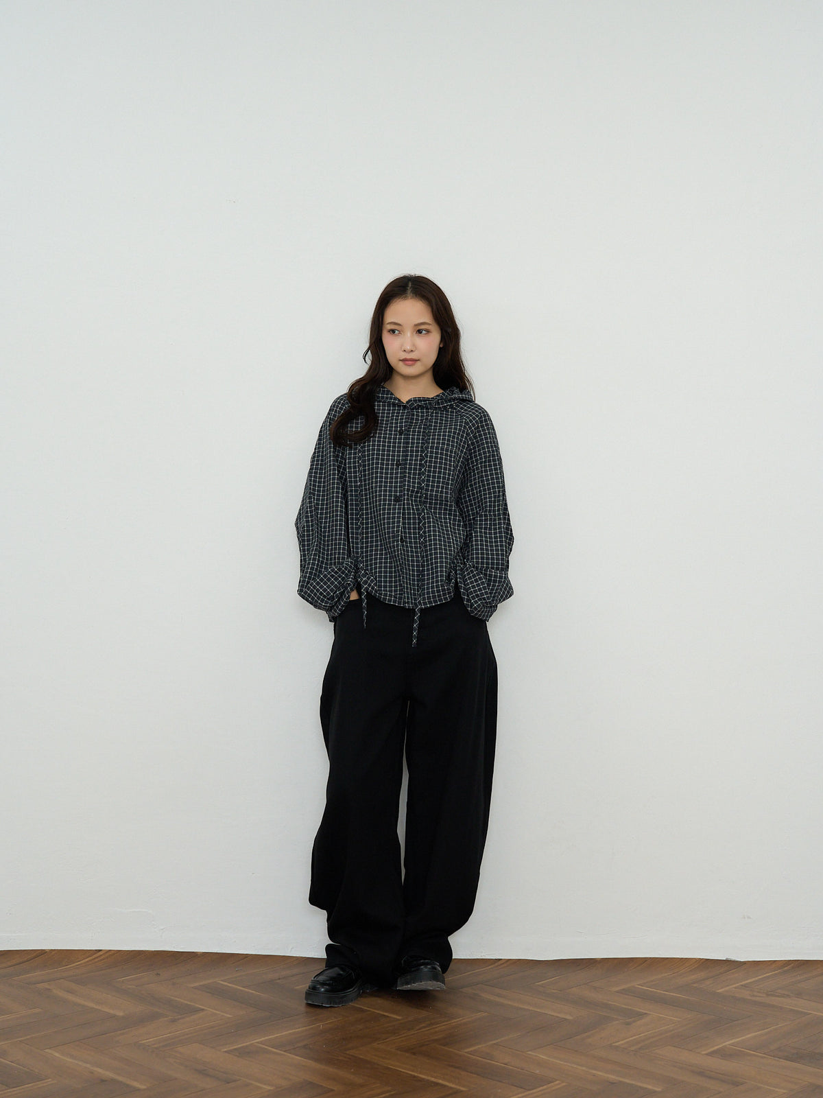 check hooded shirt