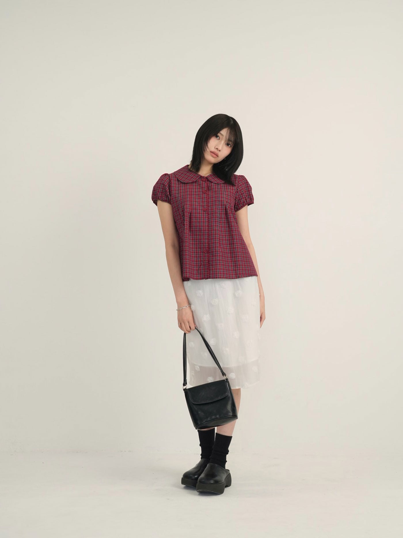 doll collar plaid blouse