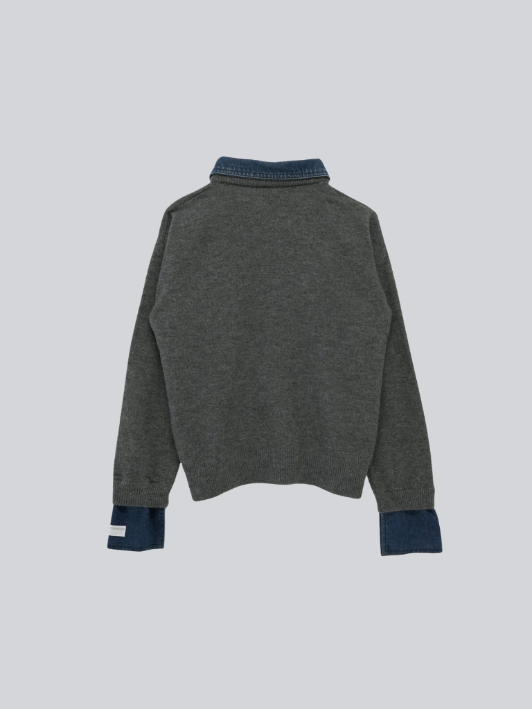 denim collar knit pullover
