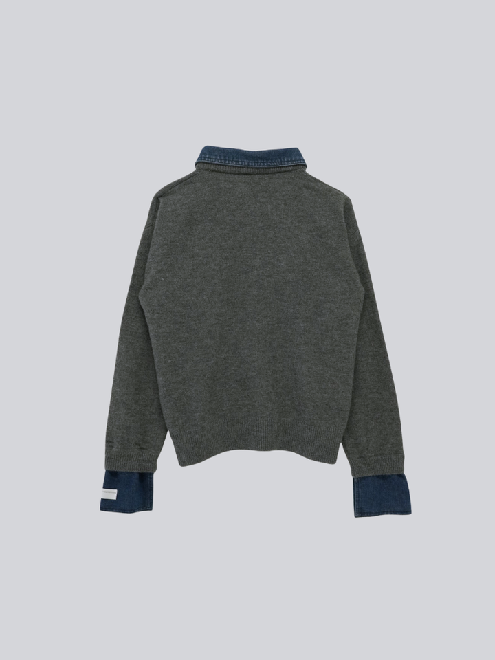 denim collar knit pullover