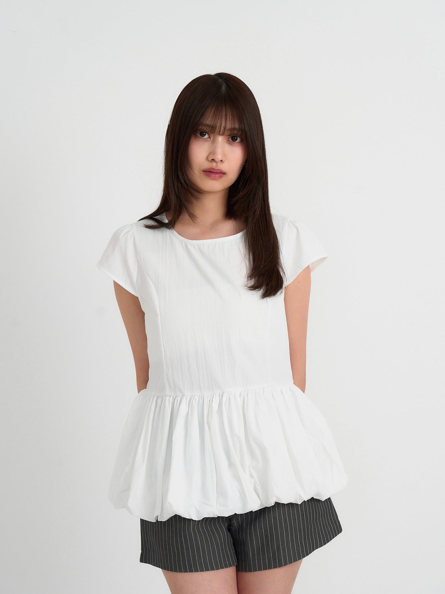 peplum puff sleeve blouse