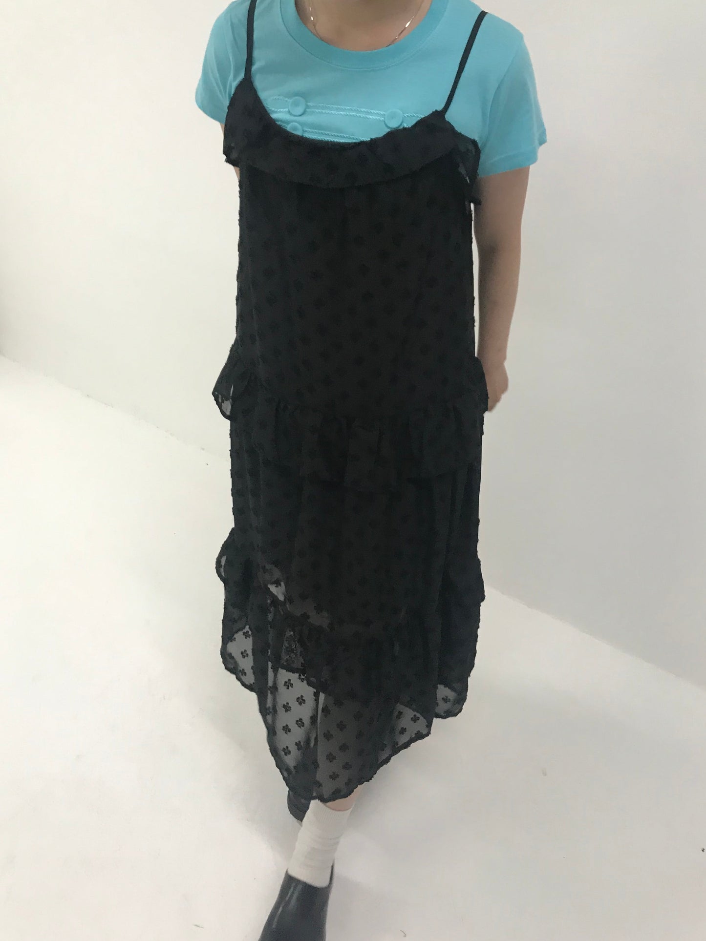 dot chiffon tiered dress