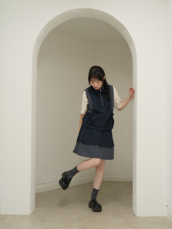 check vest & skirt set