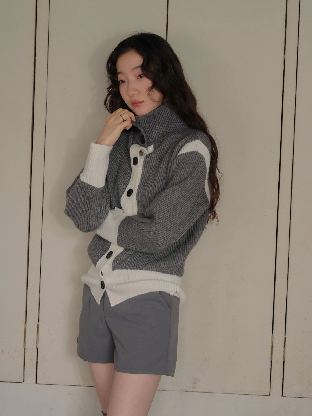 color block knit cardigan