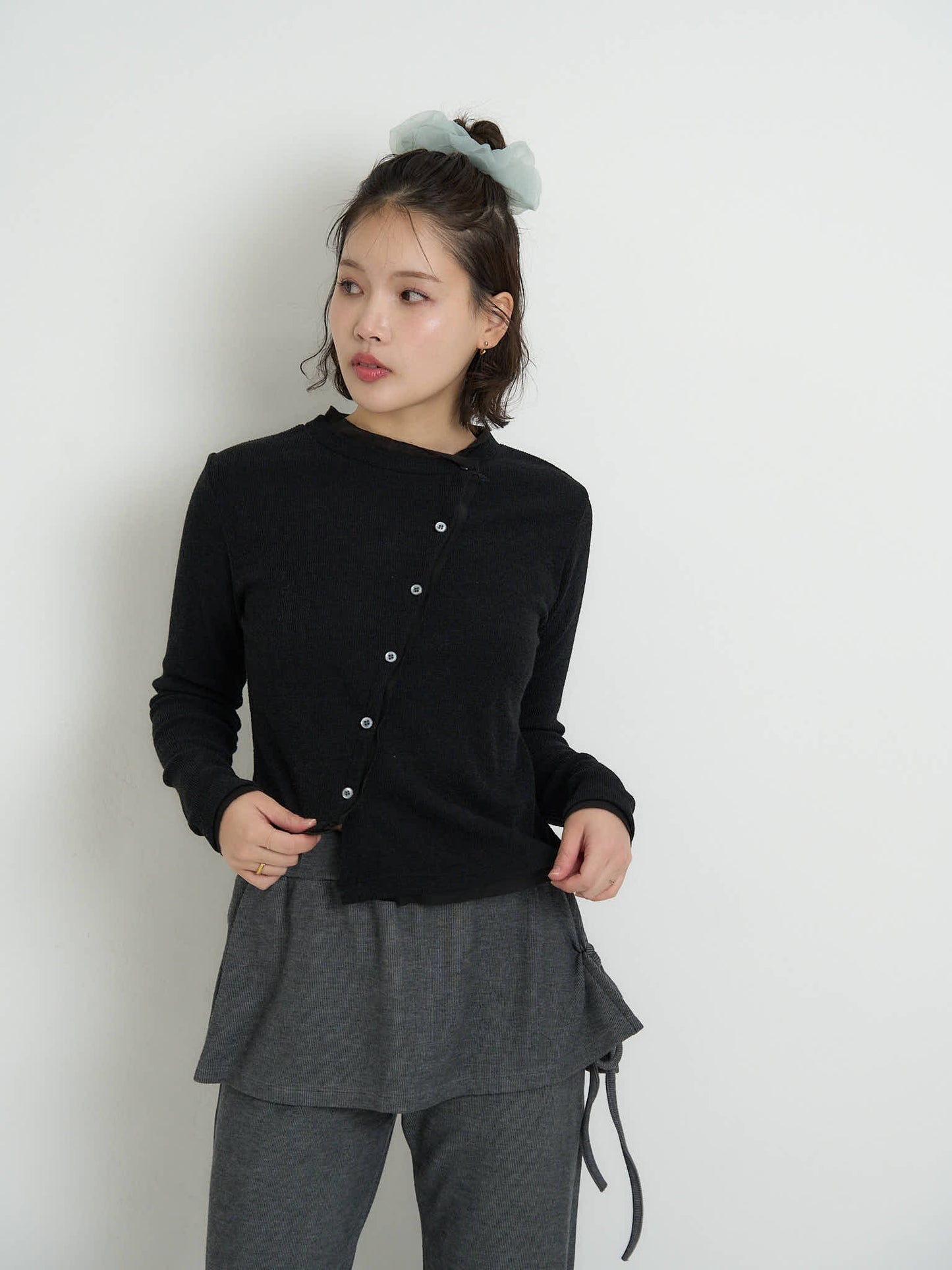asymmetric button rib cardigan