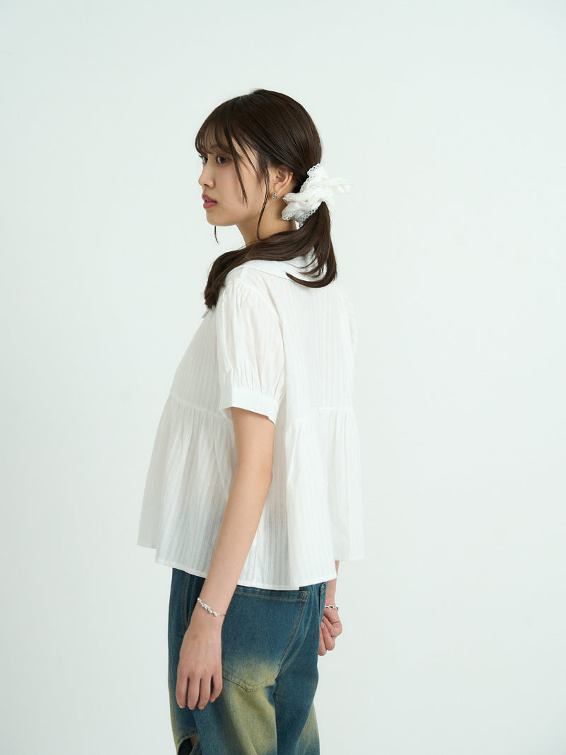 round collar puff blouse