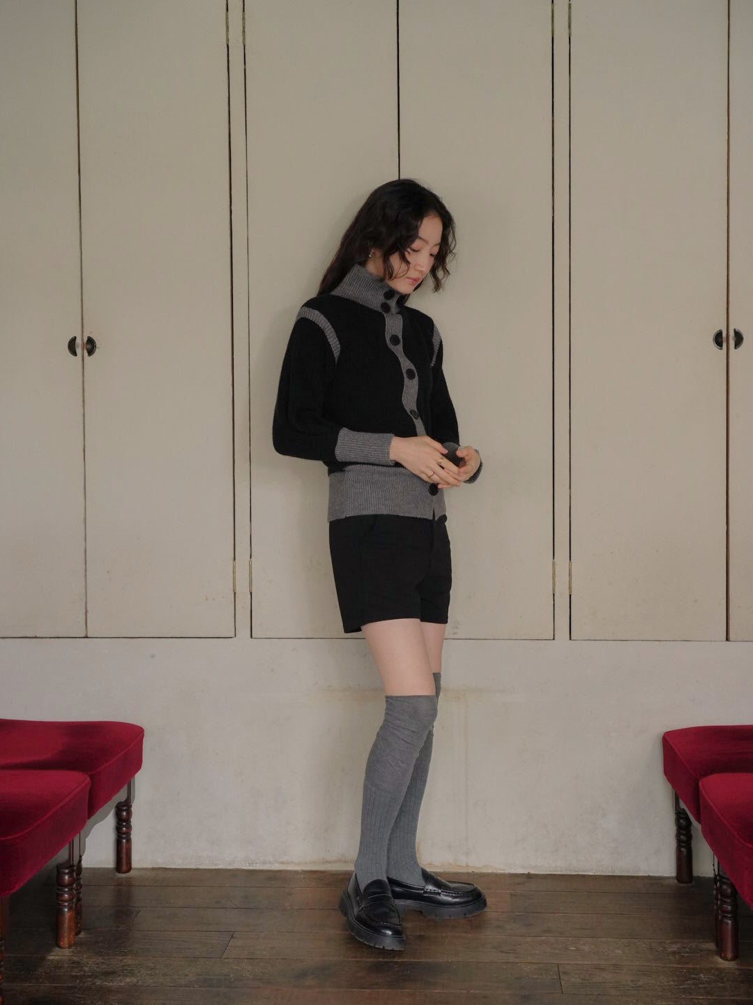 color block knit cardigan