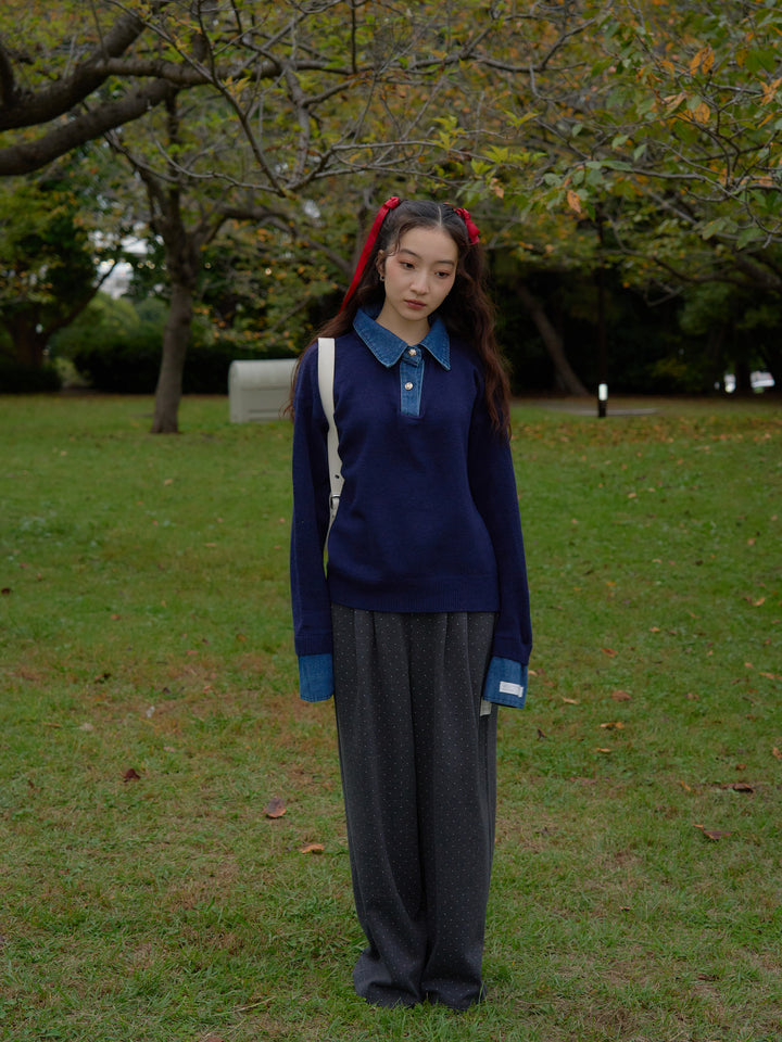 denim collar knit pullover