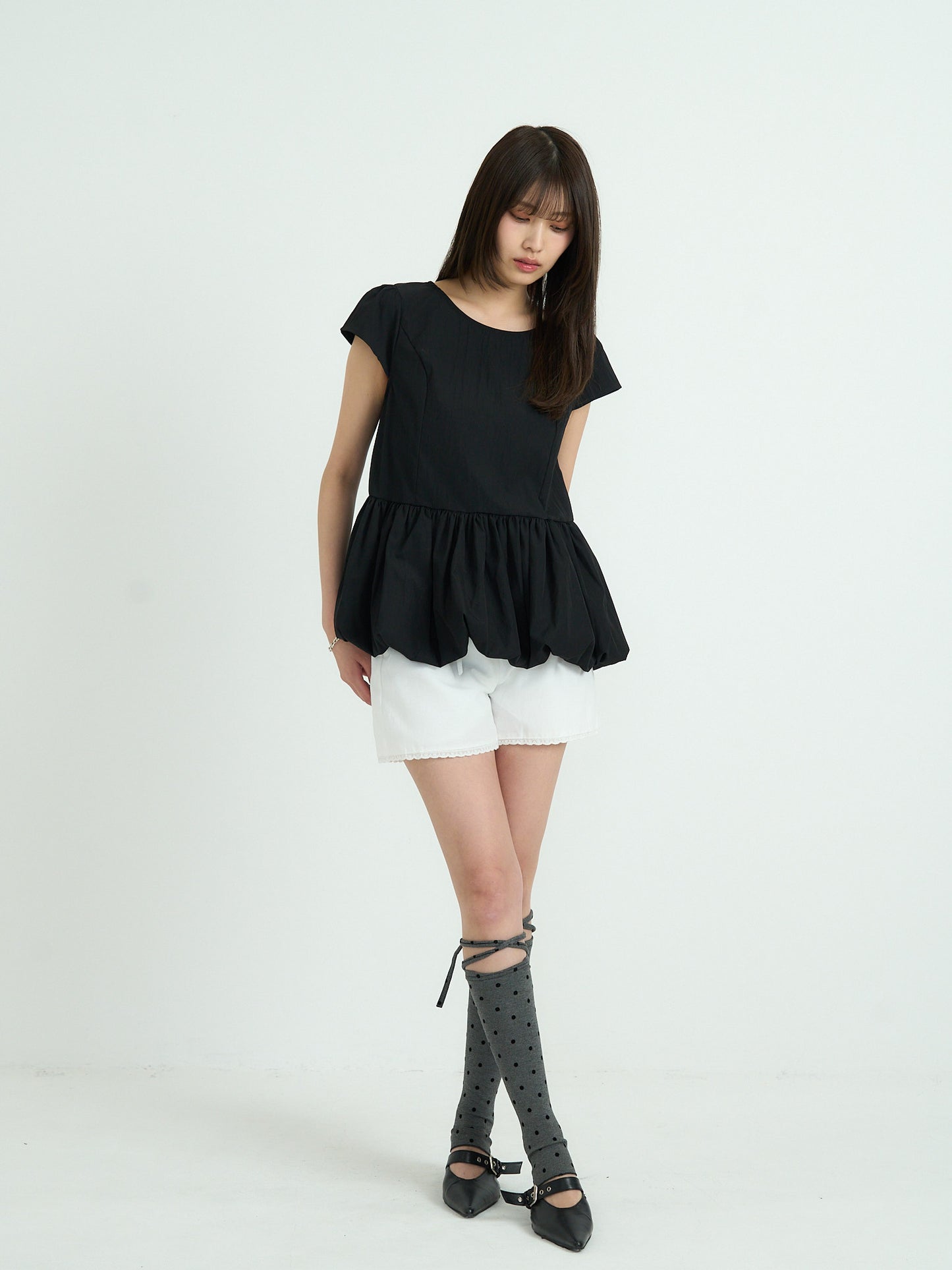 peplum puff sleeve blouse