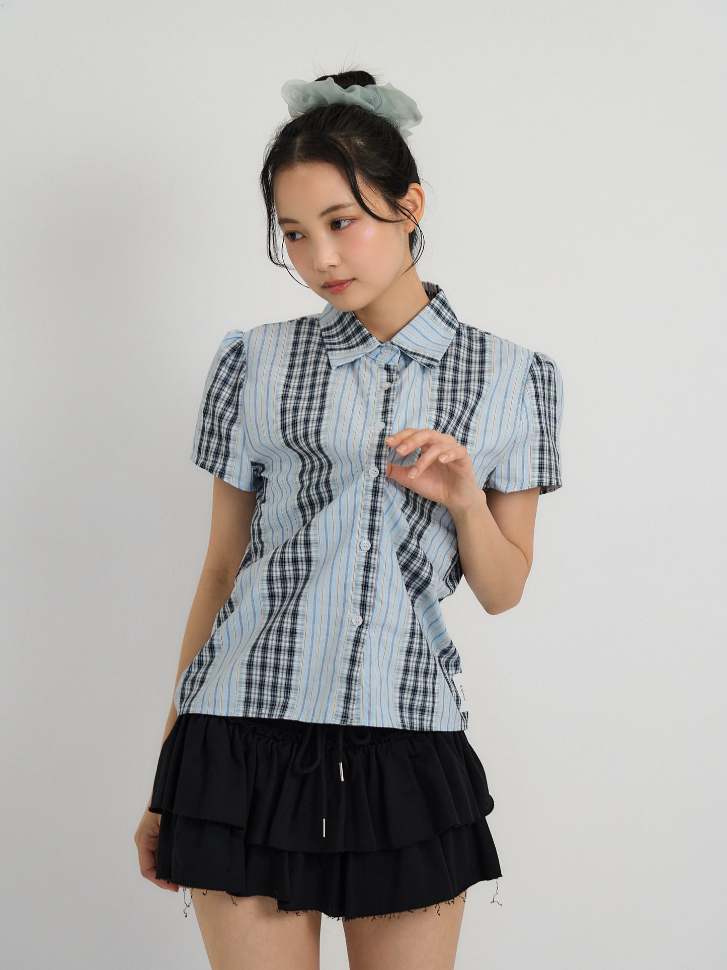 mixed stripe plaid shirt