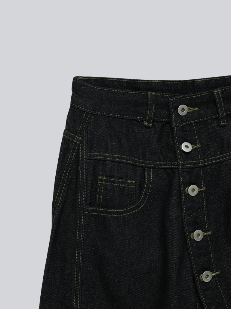asymmetry button denim pants