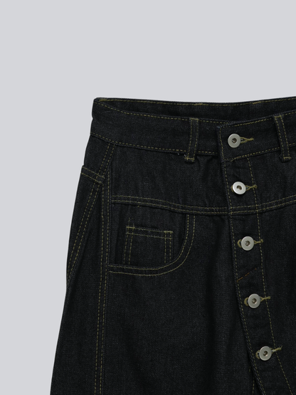 asymmetry button denim pants