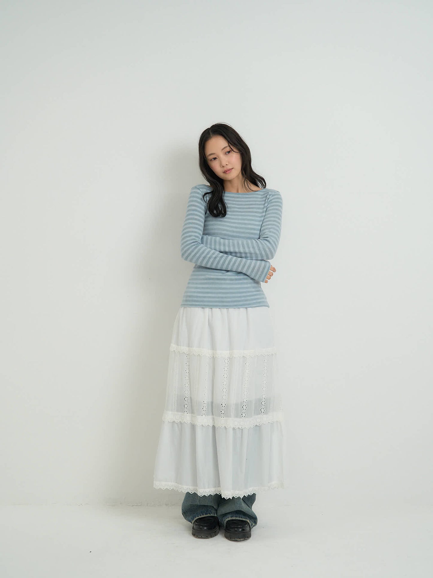 lace tiered long skirt