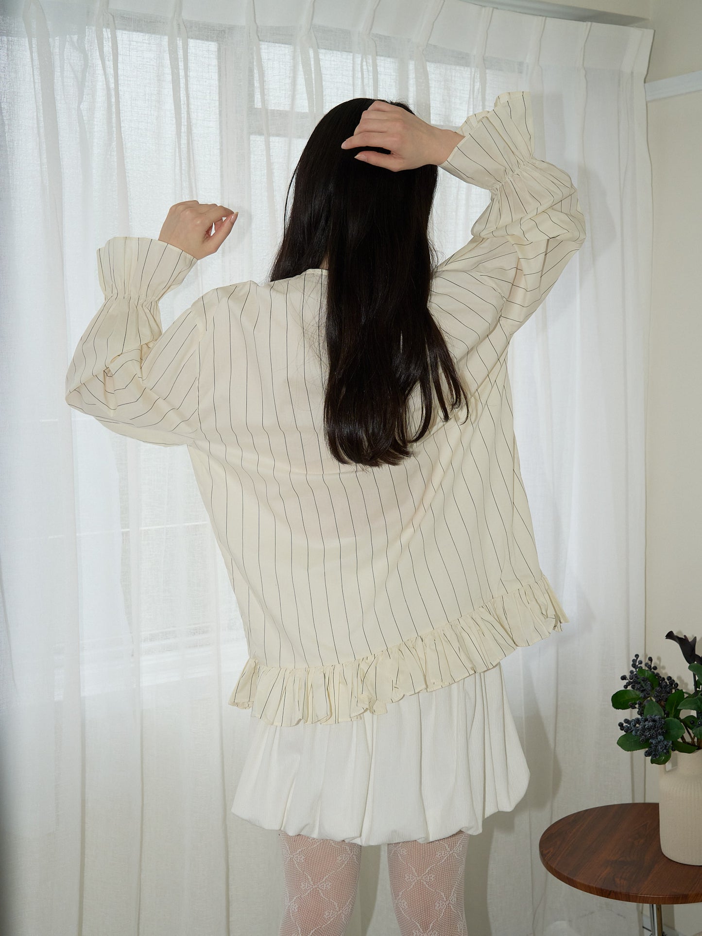 stripe frill big blouse
