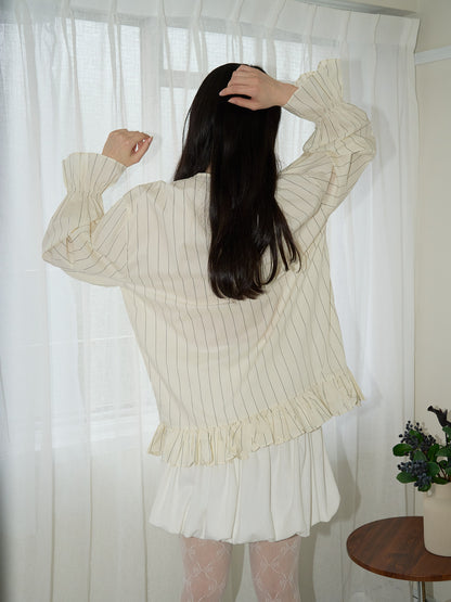 stripe frill big blouse