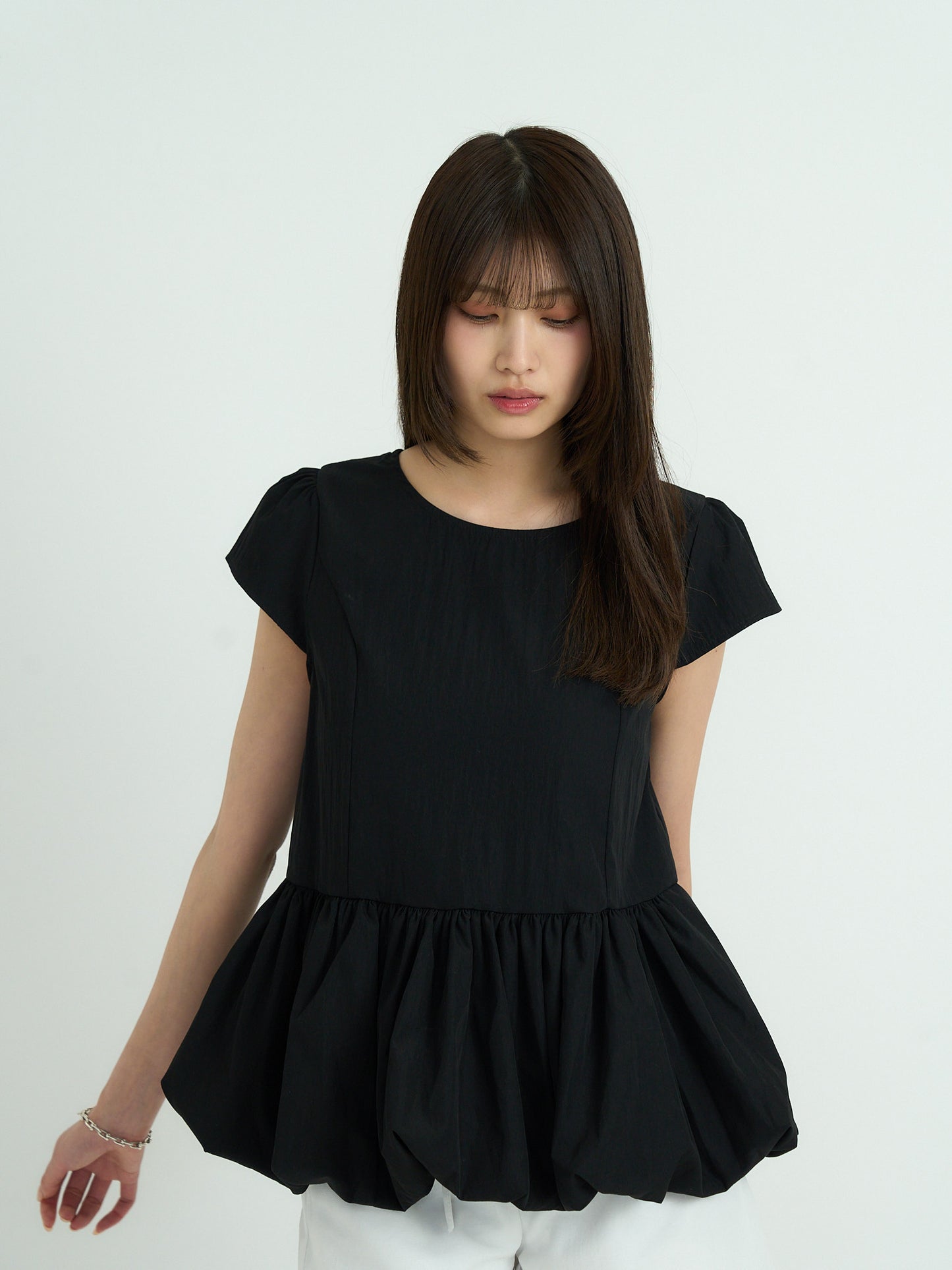 peplum puff sleeve blouse
