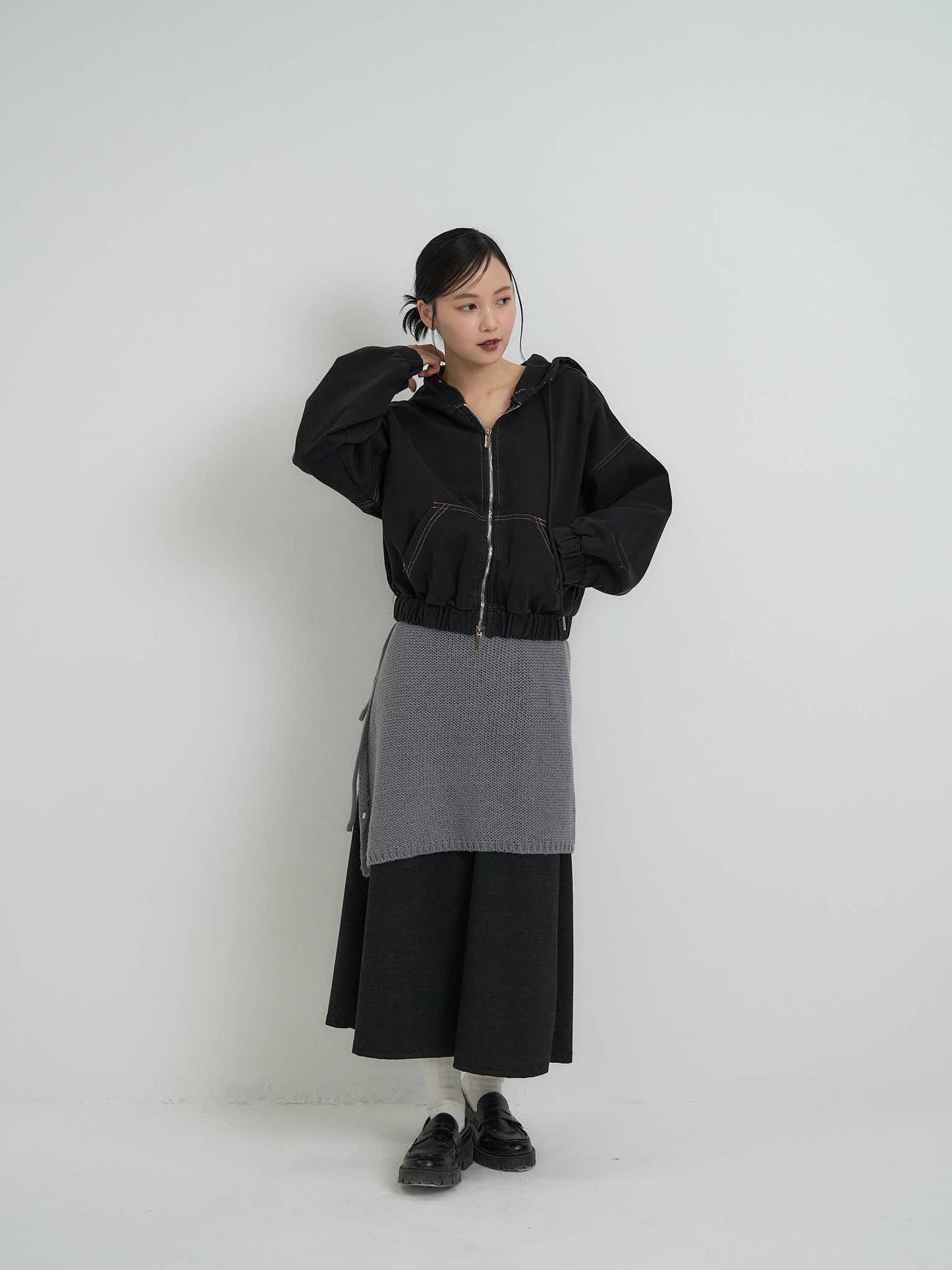 cropped denim hoodie