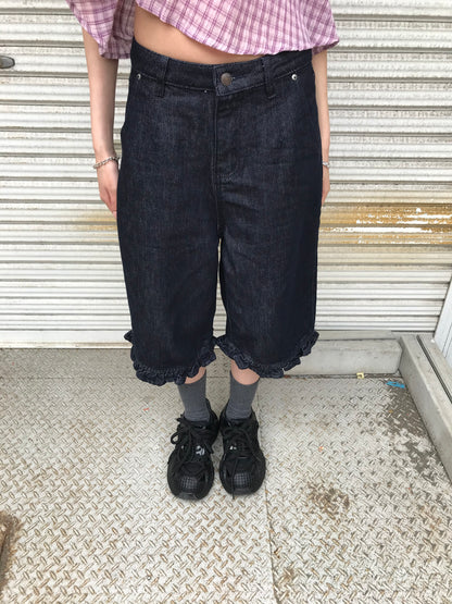 frill hem wide denim pants