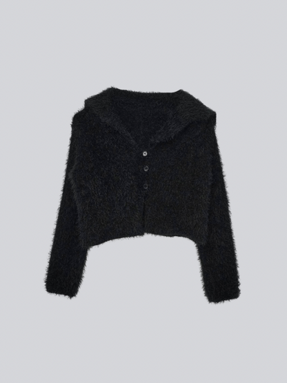 shaggy knit sailor cardigan