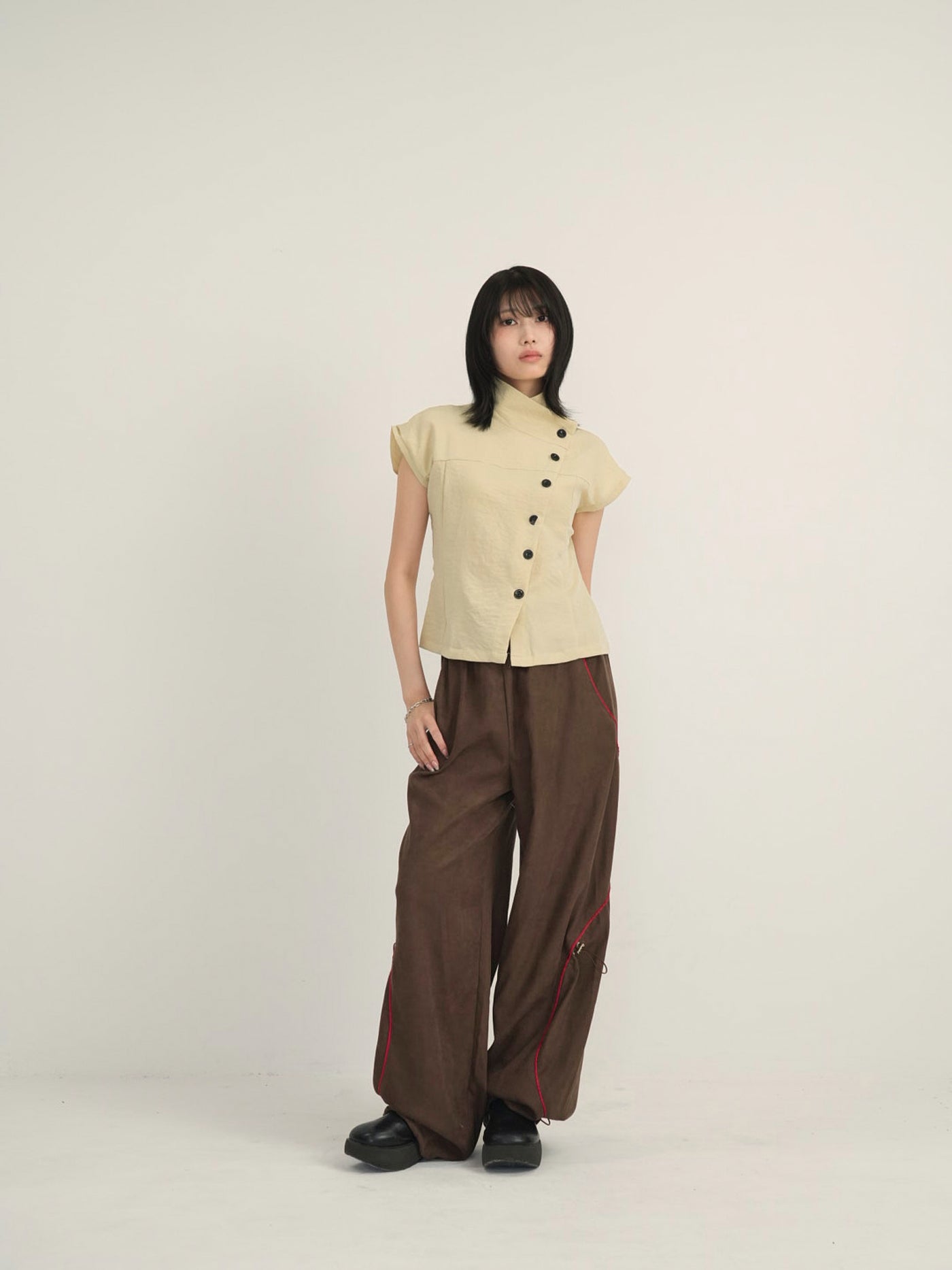 asymmetric collar shirt