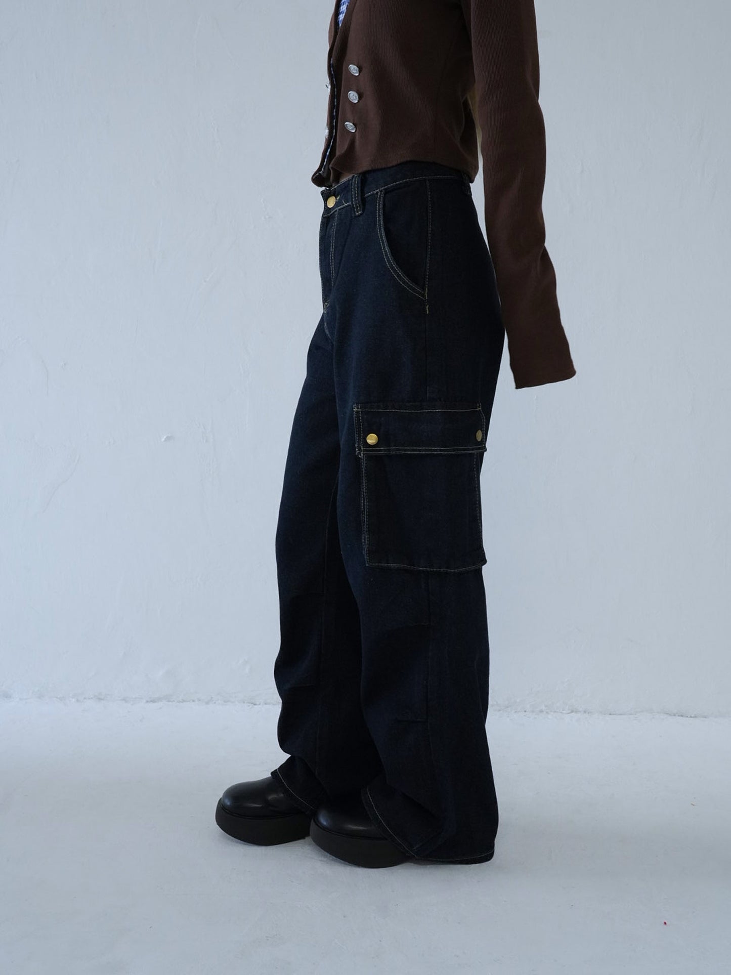 dark denim cargo pants