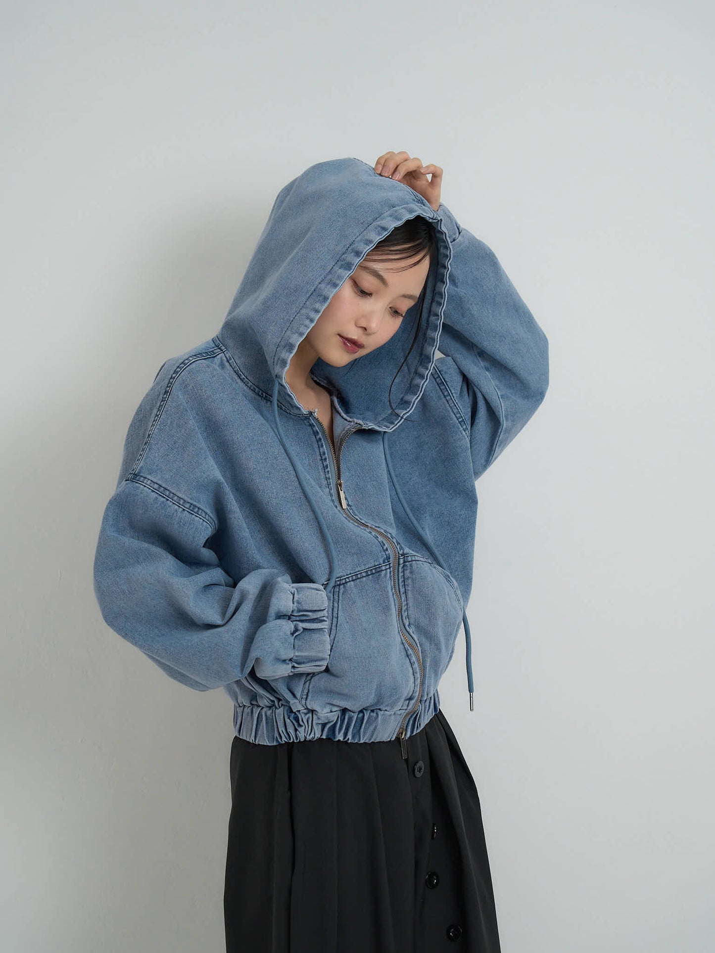 cropped denim hoodie