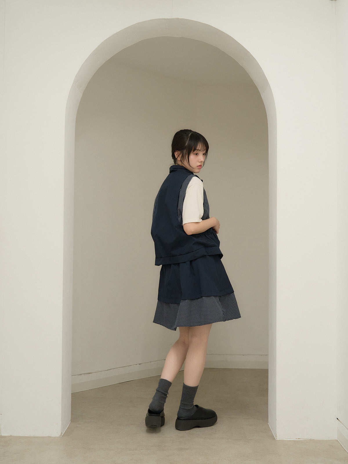 check vest & skirt set