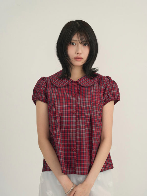 doll collar plaid blouse