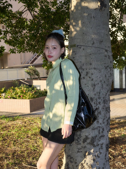 crinkle ribbon long sleeve shirt