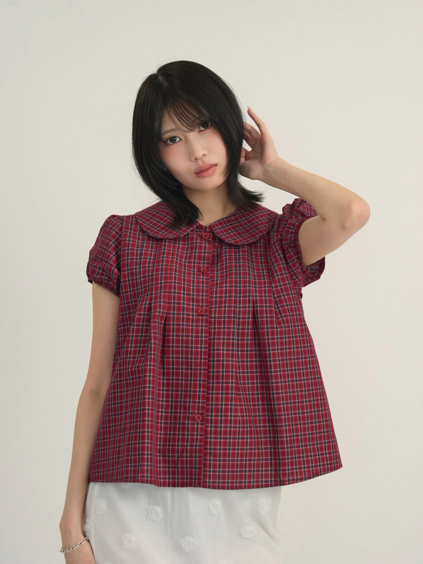 doll collar plaid blouse