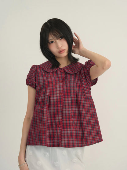 doll collar plaid blouse