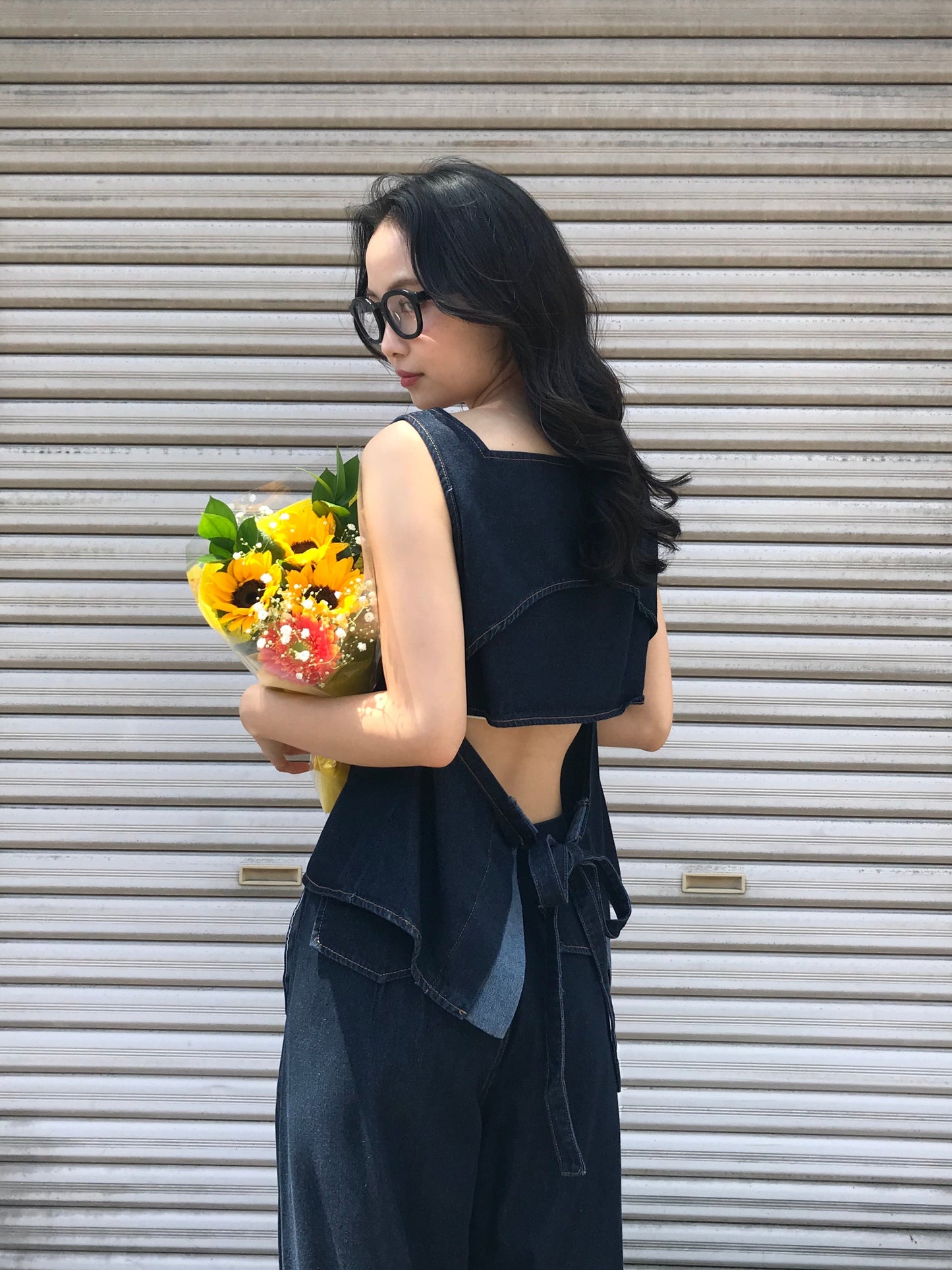 square neck denim top