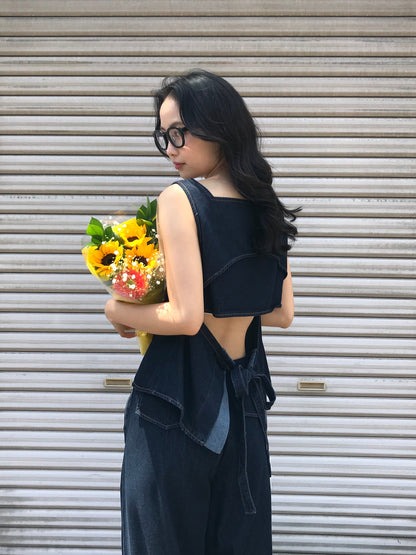 square neck denim top