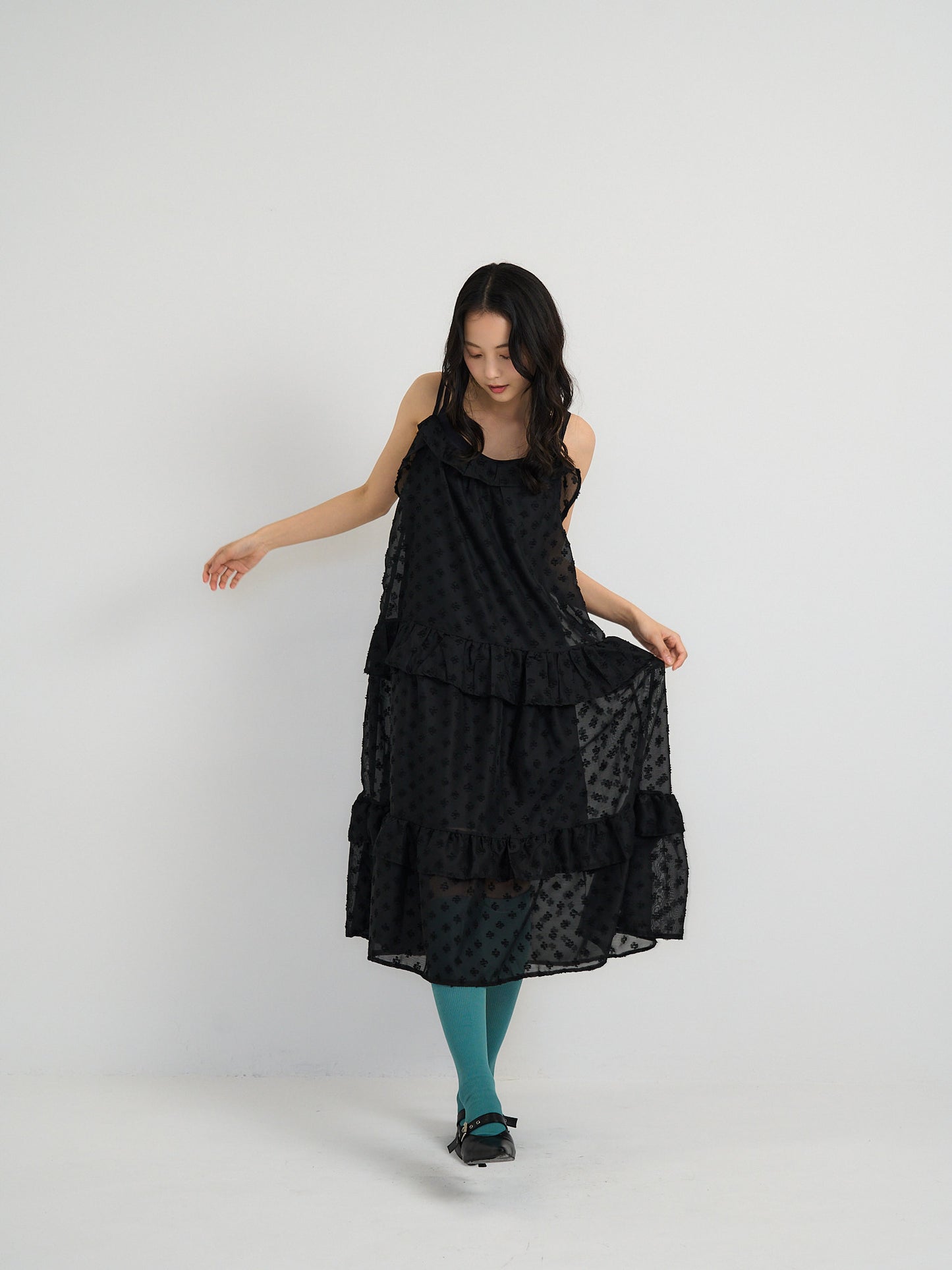 dot chiffon tiered dress