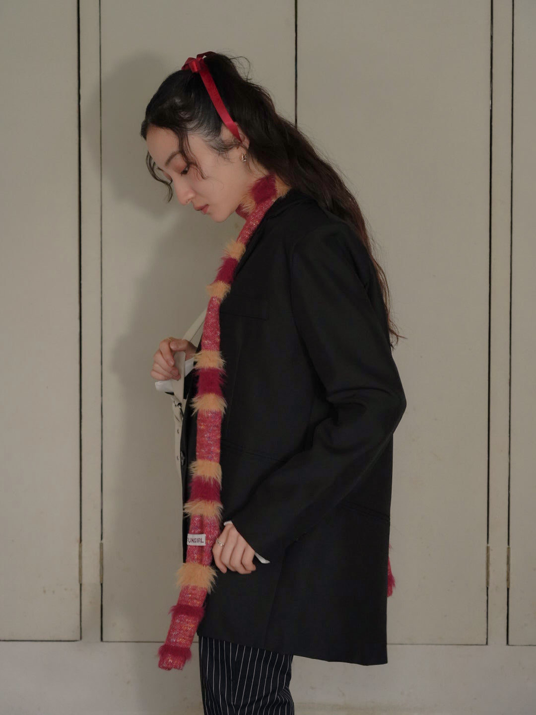 furry stripe knit muffler