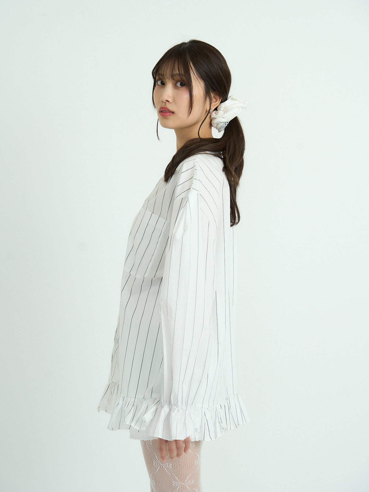 stripe frill big blouse