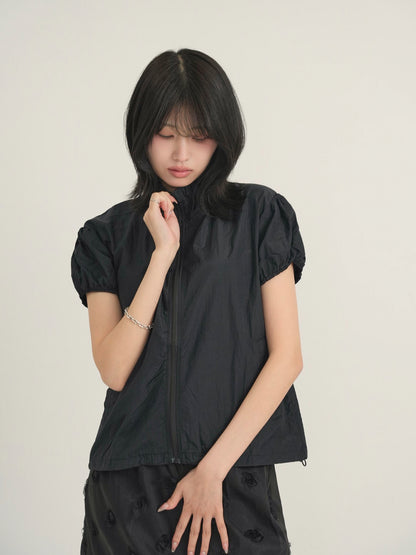 stand collar zip short jacket