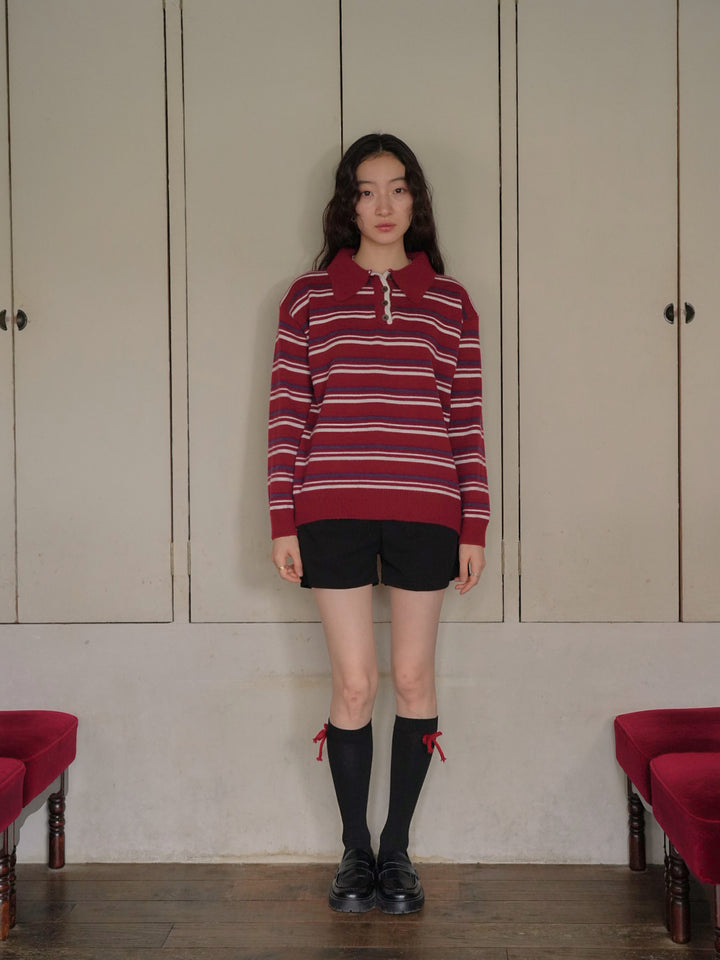 retro stripe collar knit