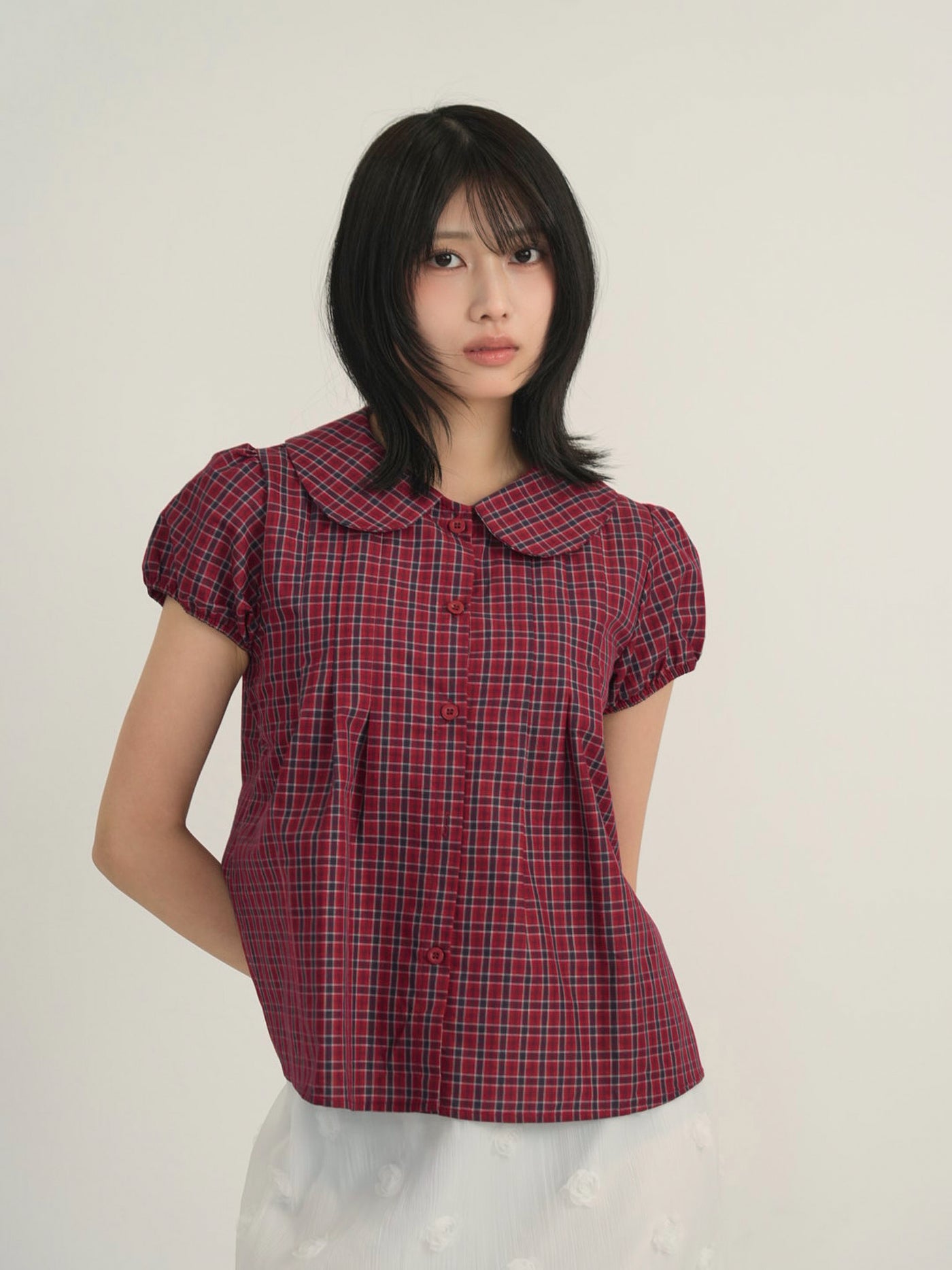 doll collar plaid blouse
