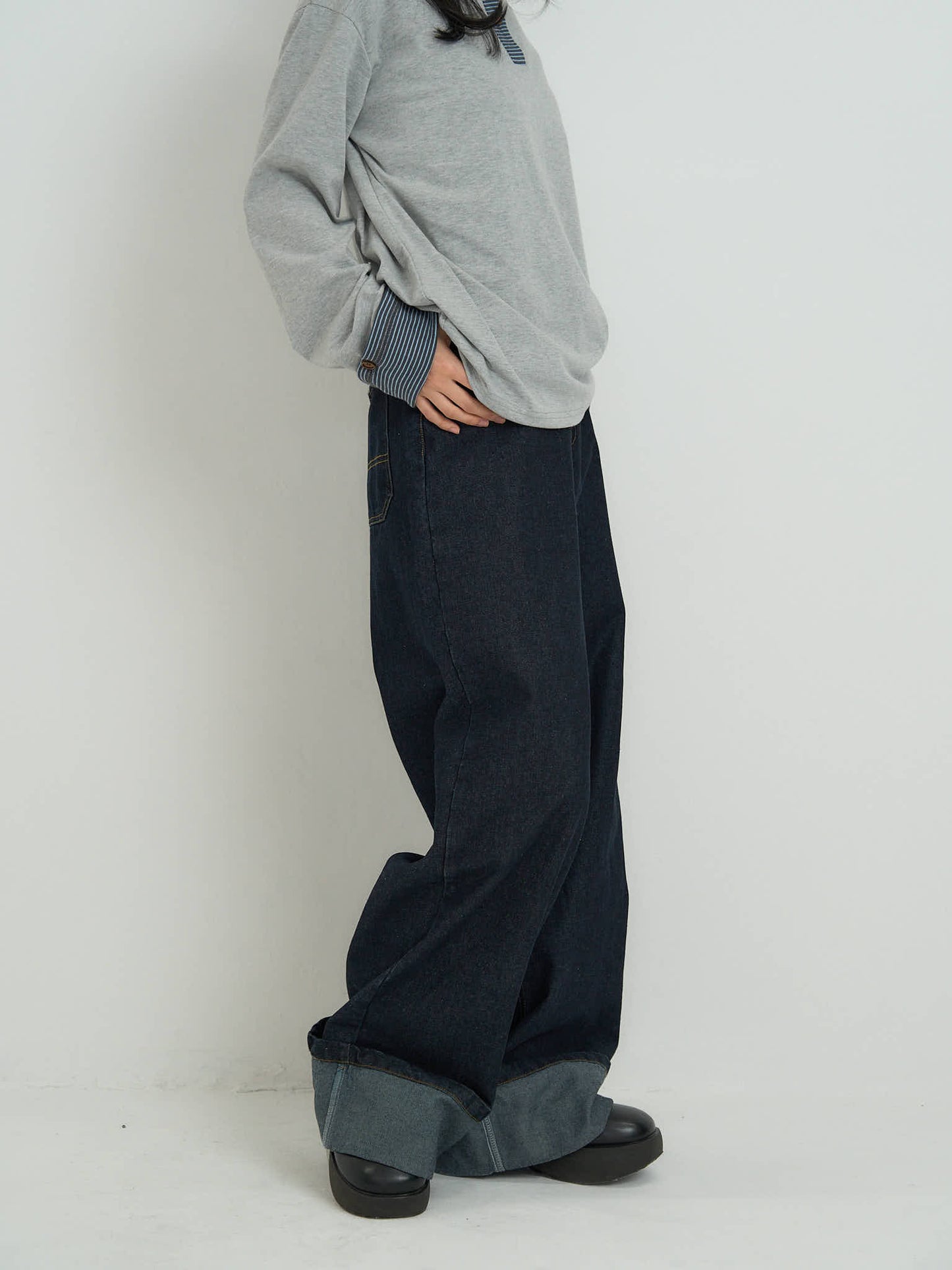 wide leg denim pants