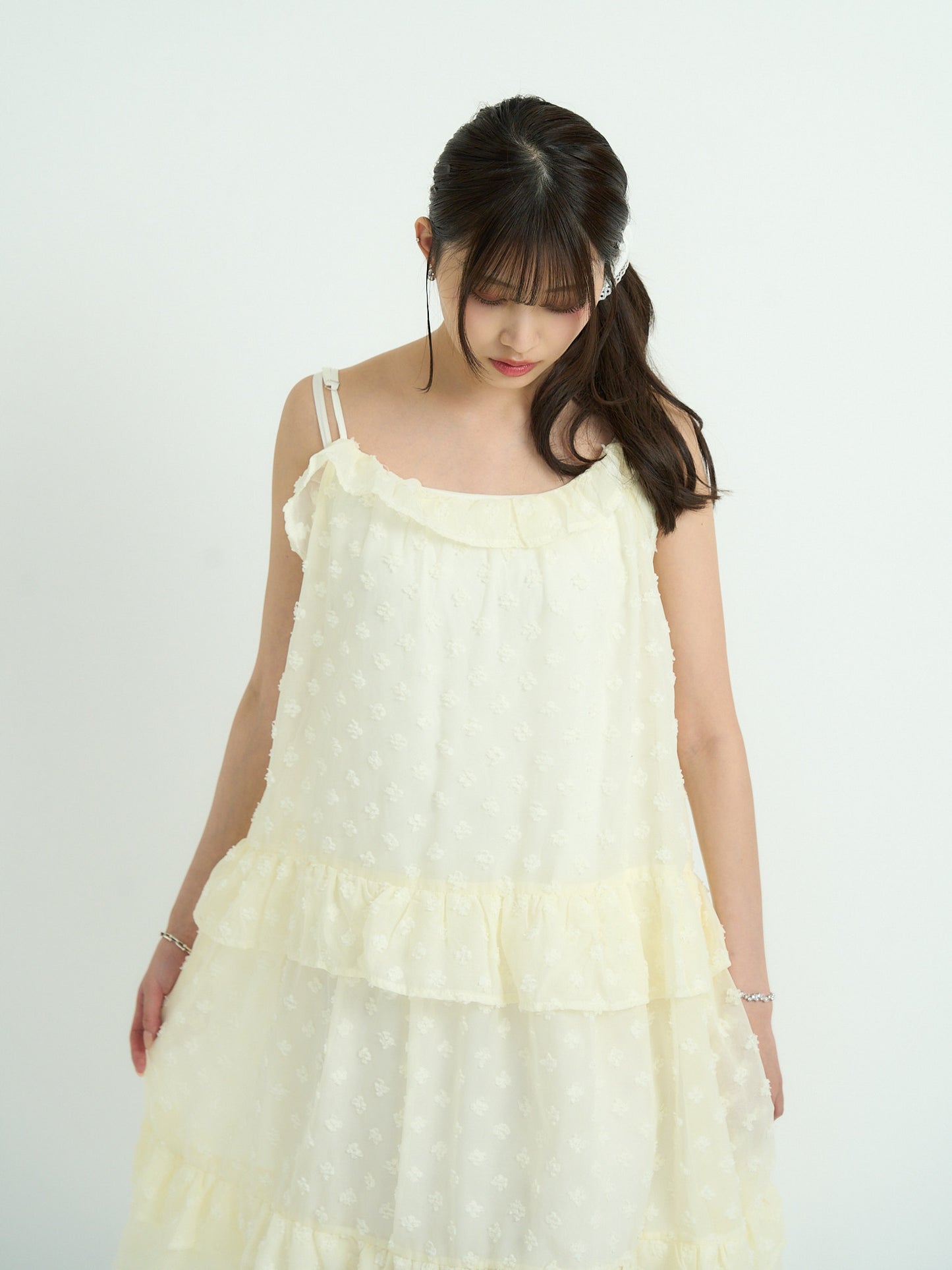 dot chiffon tiered dress