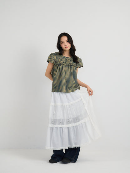 check frill collar blouse