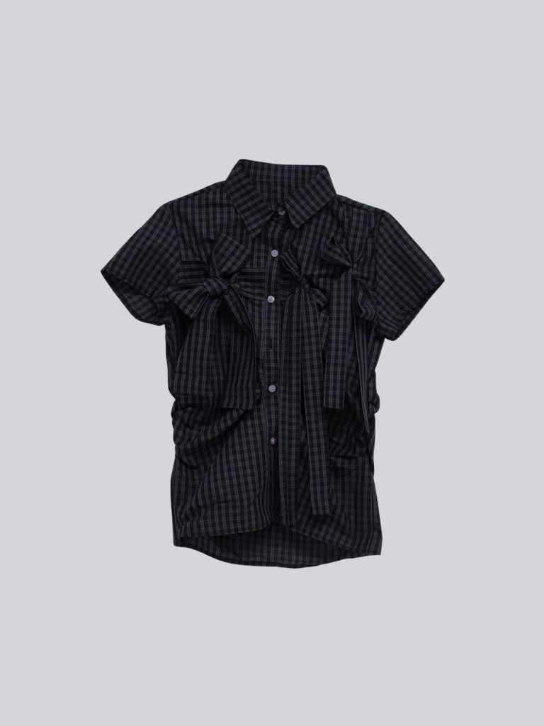 w ribbon check blouse