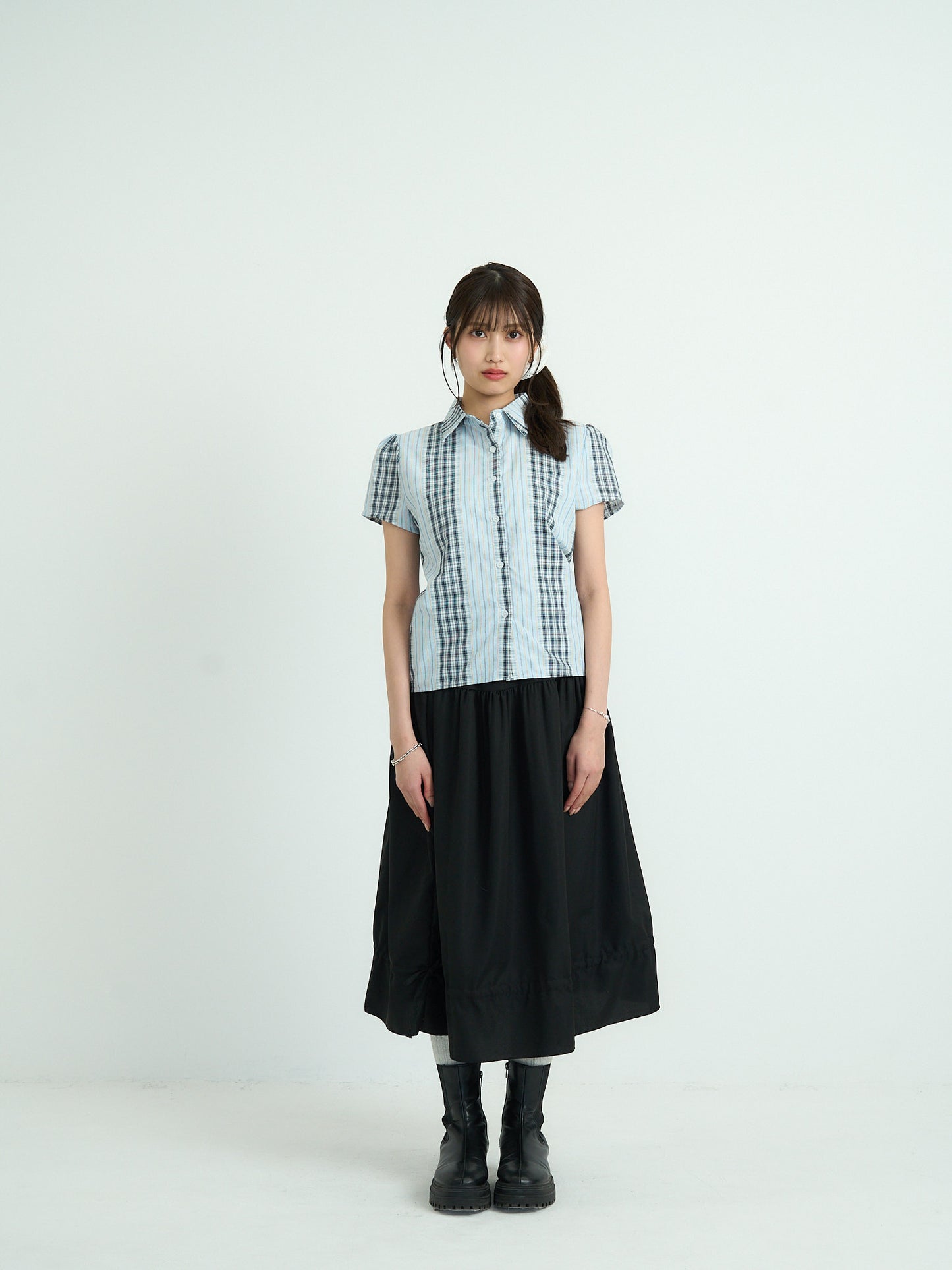 mixed stripe plaid shirt