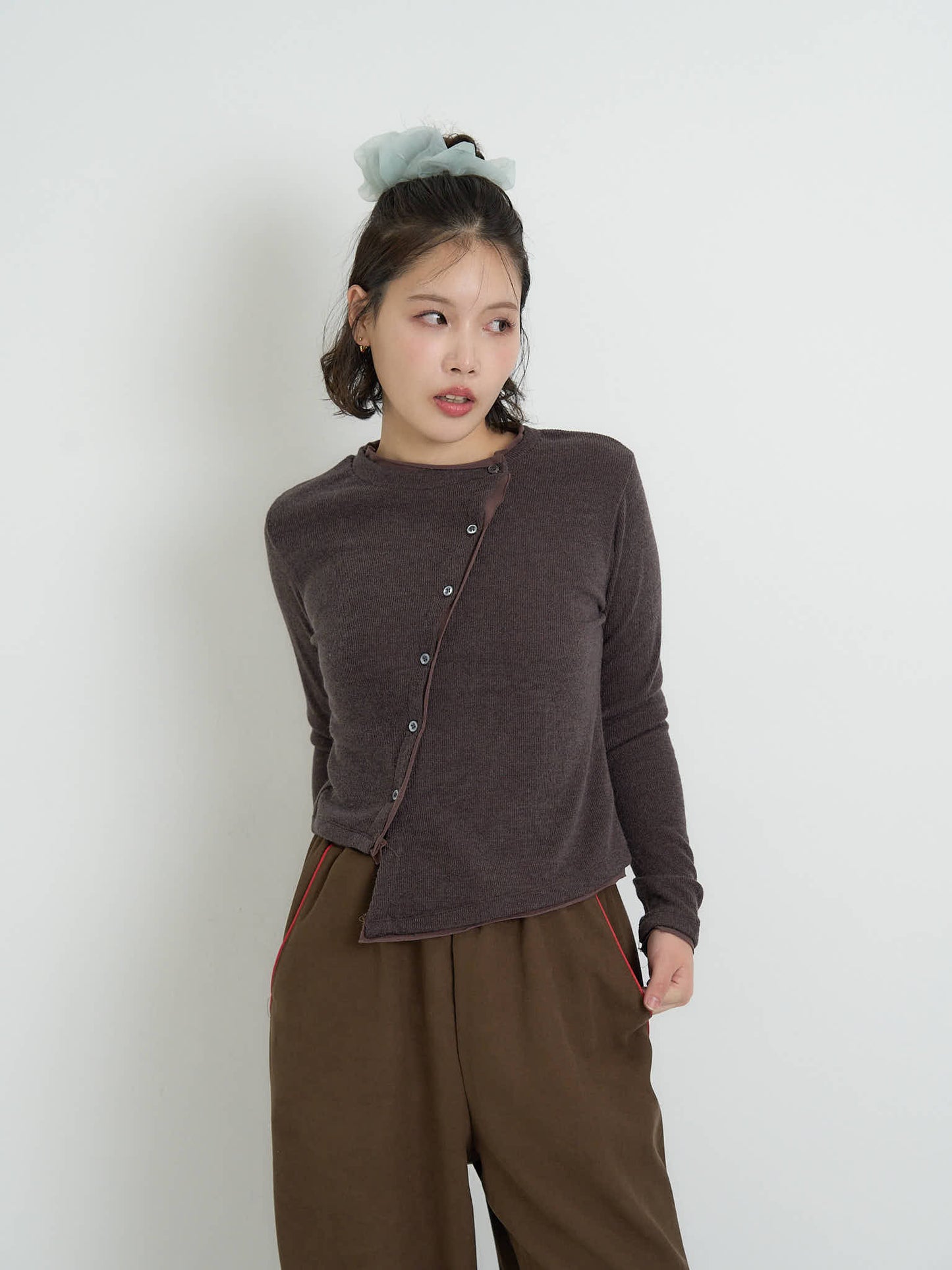 asymmetric button rib cardigan