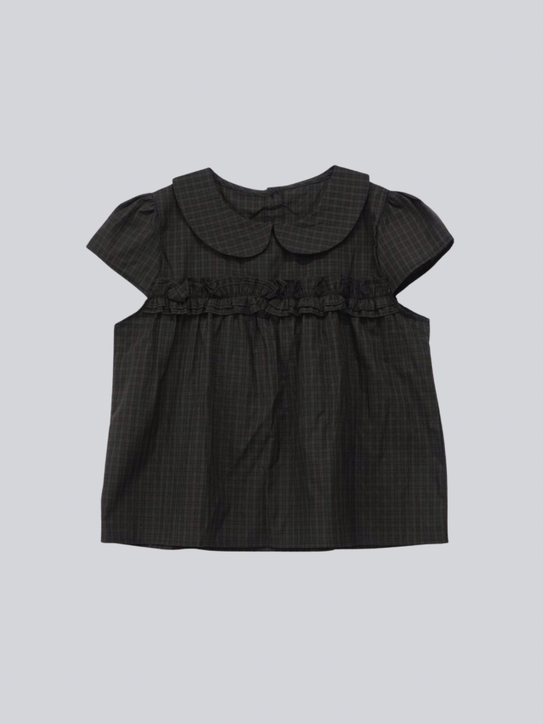 check frill collar blouse