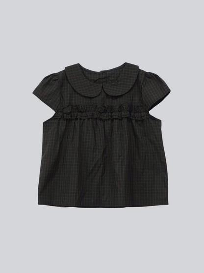 check frill collar blouse